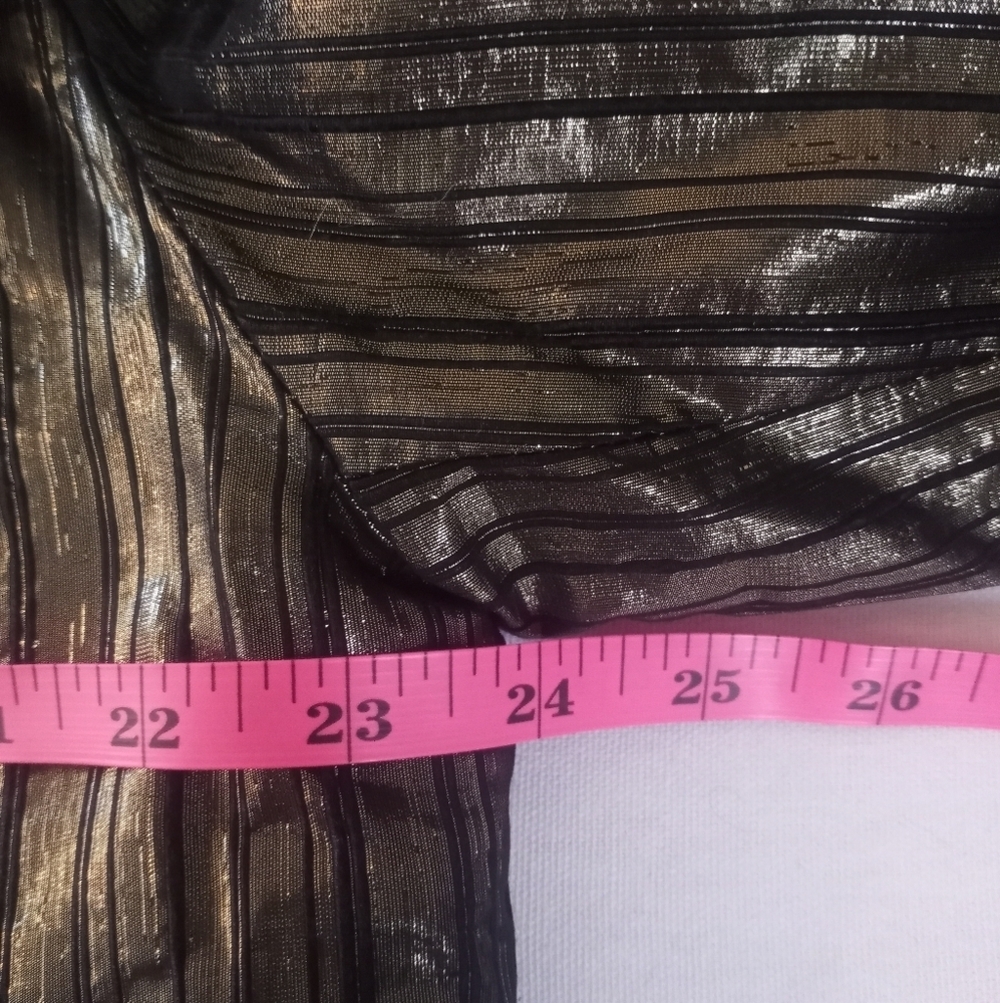 Cinzia Ruggieri Vintage Quilted Pinstriped Black Gold Silk Ruffled Trim Blazer L - Picture 7 of 8